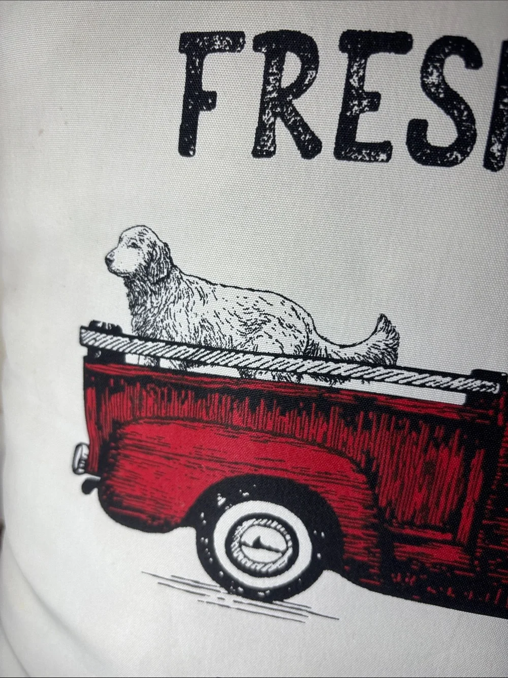 Red Truck Farm Pillow with Black Text